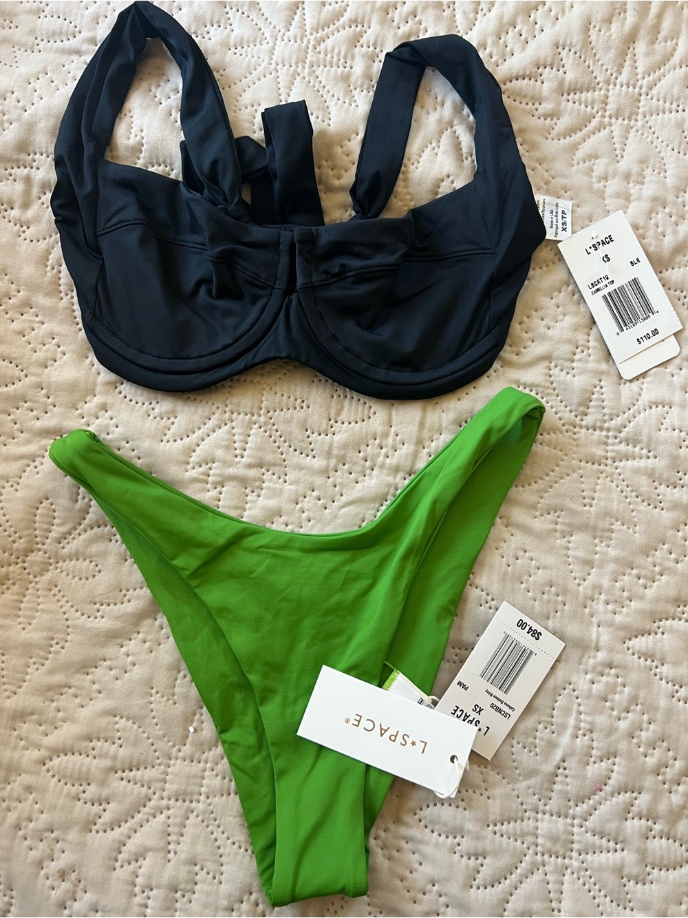 l*space Black Underwire Bikini Top with Bright Green Bottom